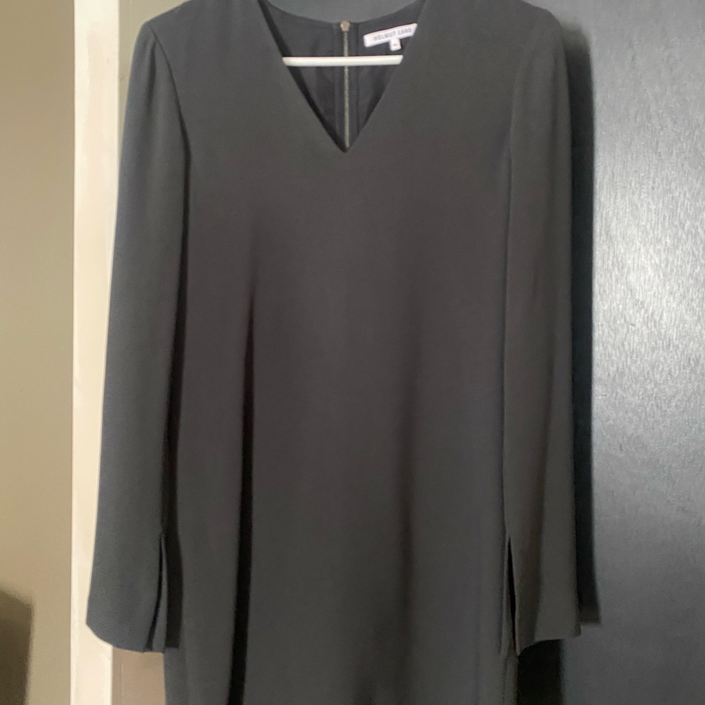 Helmut Lang Black V-Neck Long Sleeve Dress